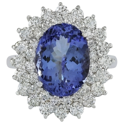 Elegant Tanzanite Cluster Natural Earth Mined Diamond Cocktail Ring