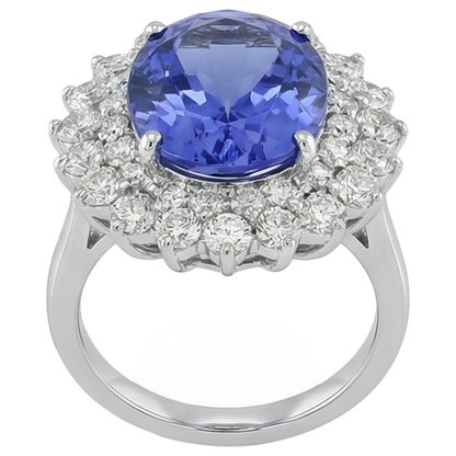 Elegant Tanzanite Cluster Natural Earth Mined Diamond Cocktail Ring