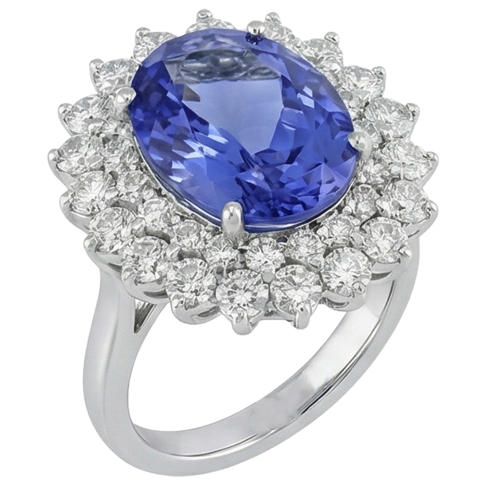 Elegant Tanzanite Cluster Natural Earth Mined Diamond Cocktail Ring