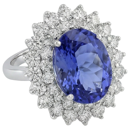 Elegant Tanzanite Cluster Natural Earth Mined Diamond Cocktail Ring
