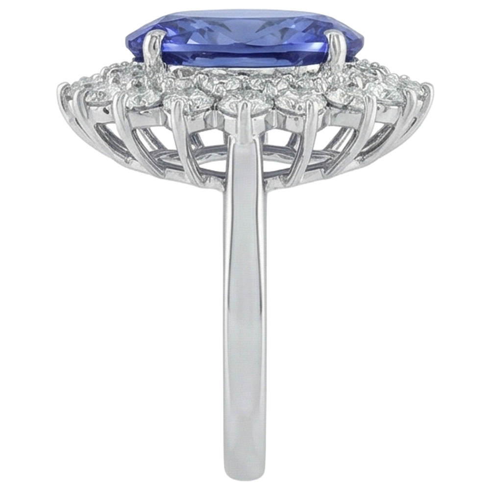 Elegant Tanzanite Cluster Natural Earth Mined Diamond Cocktail Ring