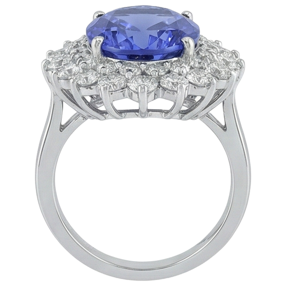 Elegant Tanzanite Cluster Natural Earth Mined Diamond Cocktail Ring