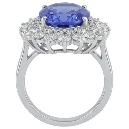 Elegant Tanzanite Cluster Natural Earth Mined Diamond Cocktail Ring