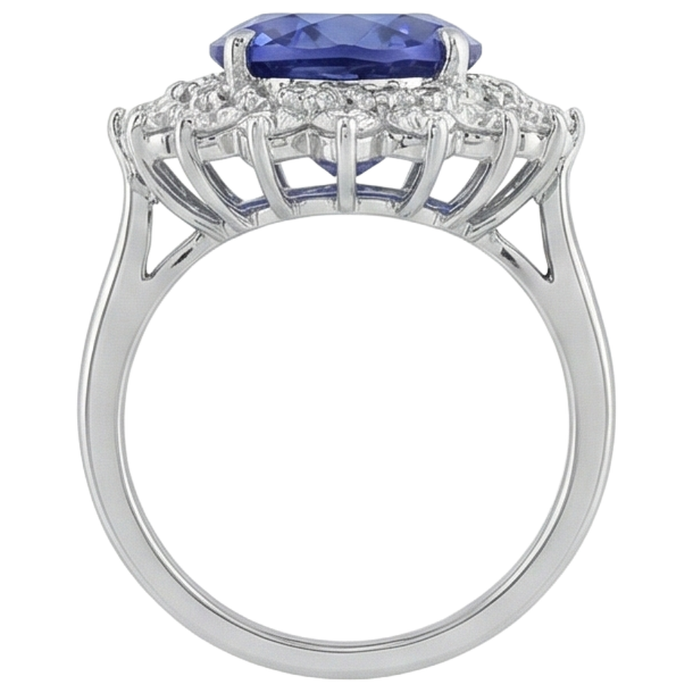 Elegant Tanzanite Cluster Natural Earth Mined Diamond Cocktail Ring