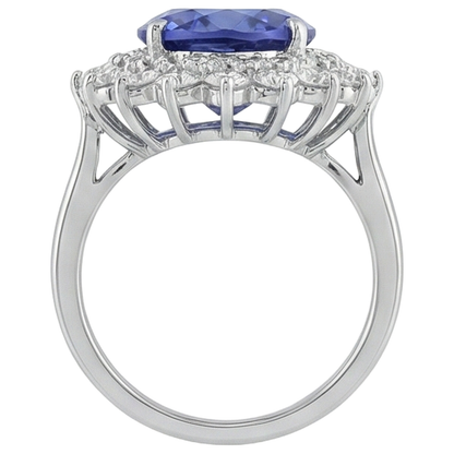 Elegant Tanzanite Cluster Natural Earth Mined Diamond Cocktail Ring