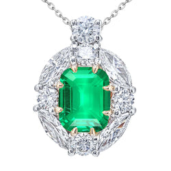 Natural Real ( Not Lab Grown ) Elegant Gemstone Pendant Green Emerald GIA Statement Necklace