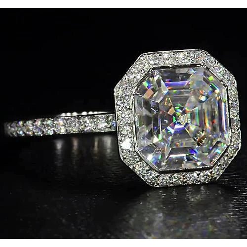 Elegant 5 Carat Halo Asscher Lab Grown Diamond Ring
