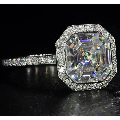 Elegant 5 Carat Halo Asscher Lab Grown Diamond Ring