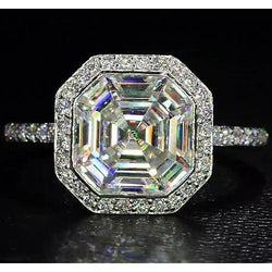 Natural  Elegant 5 Carat Halo Asscher Diamond Ring
