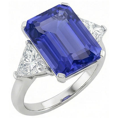 Emerald 3 Stone Ceylon Sapphire Ring With Trillion Natural Earth Mined Diamond 3.50 Carats