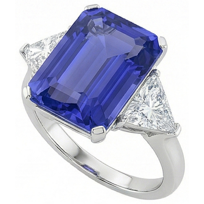 Emerald 3 Stone Ceylon Sapphire Ring With Trillion Natural Earth Mined Diamond 3.50 Carats