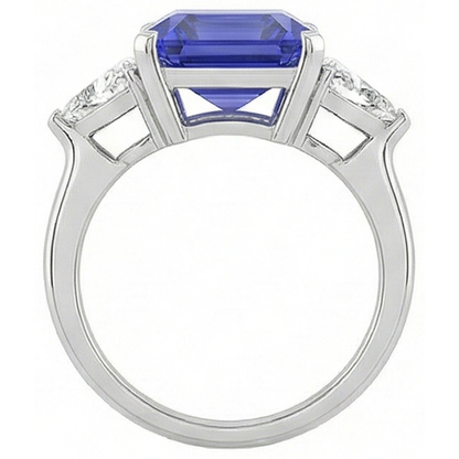 Emerald 3 Stone Ceylon Sapphire Ring With Trillion Natural Earth Mined Diamond 3.50 Carats