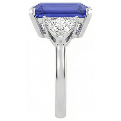 Emerald 3 Stone Ceylon Sapphire Ring With Trillion Natural Earth Mined Diamond 3.50 Carats