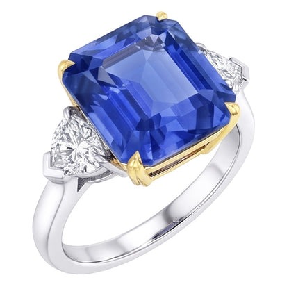 Emerald 3 Stone Natural Earth Mined Diamond Ring Blue Sapphire 5 Carats Two Tone Gold