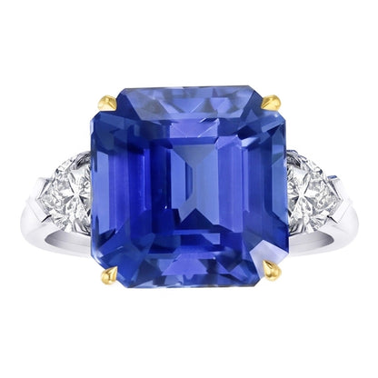 Emerald 3 Stone Natural Earth Mined Diamond Ring Blue Sapphire 5 Carats Two Tone Gold