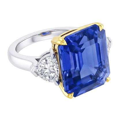 Emerald 3 Stone Natural Earth Mined Diamond Ring Blue Sapphire 5 Carats Two Tone Gold