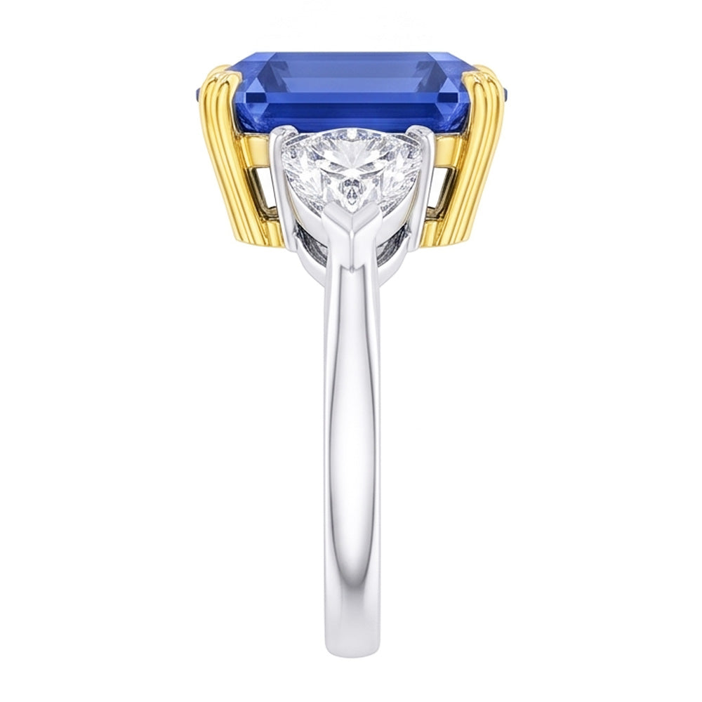 Emerald 3 Stone Natural Earth Mined Diamond Ring Blue Sapphire 5 Carats Two Tone Gold