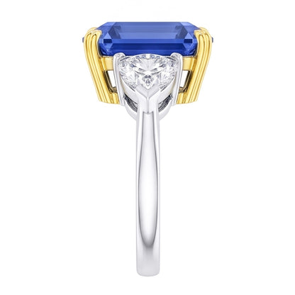 Emerald 3 Stone Natural Earth Mined Diamond Ring Blue Sapphire 5 Carats Two Tone Gold
