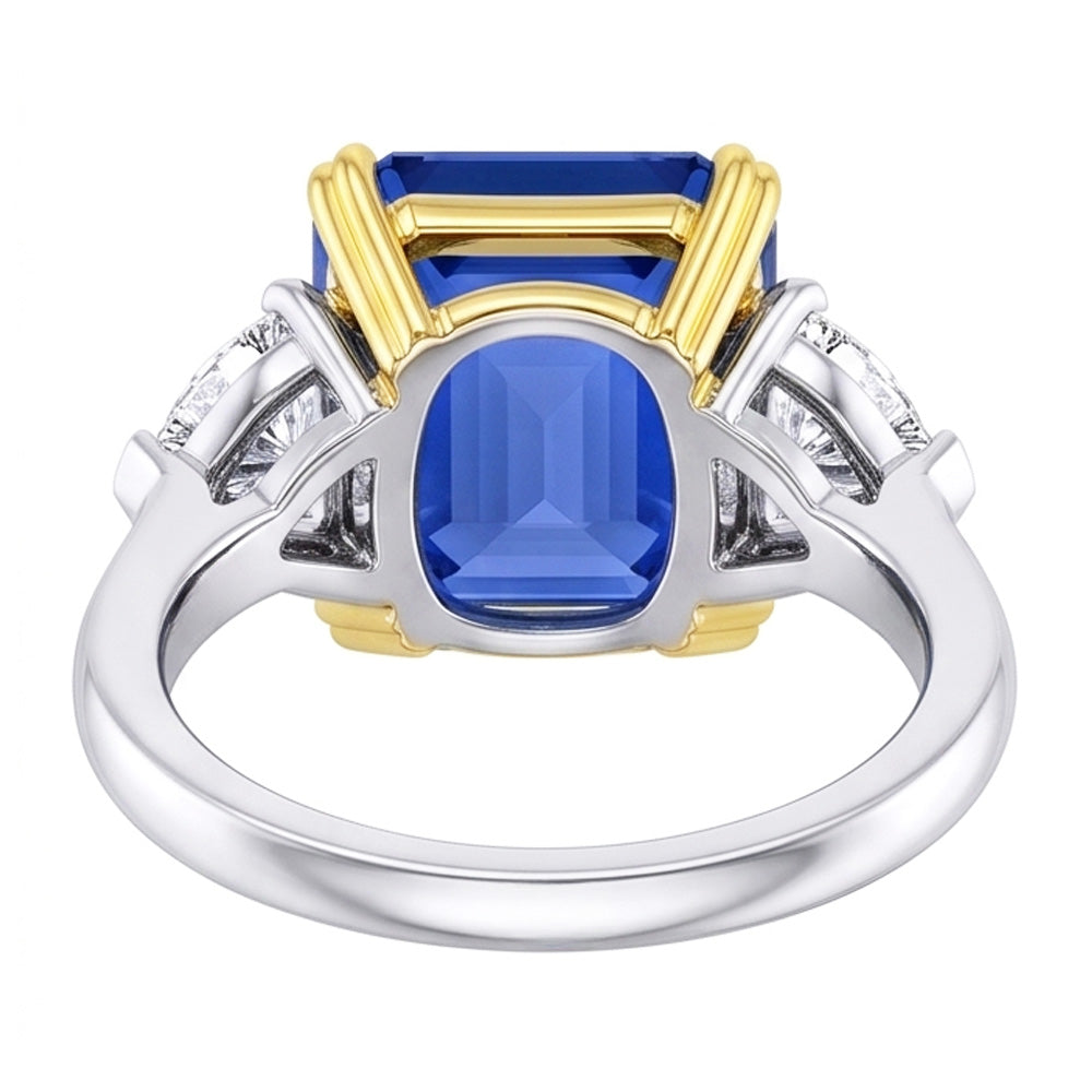 Emerald 3 Stone Natural Earth Mined Diamond Ring Blue Sapphire 5 Carats Two Tone Gold