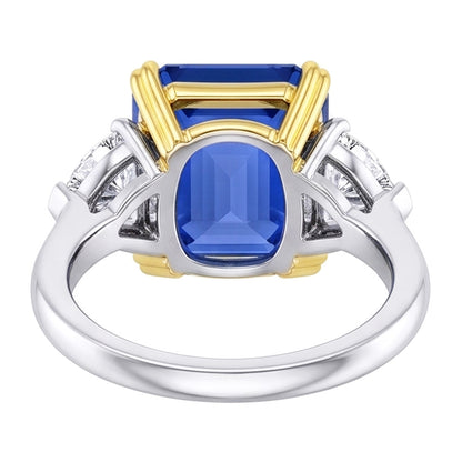 Emerald 3 Stone Natural Earth Mined Diamond Ring Blue Sapphire 5 Carats Two Tone Gold