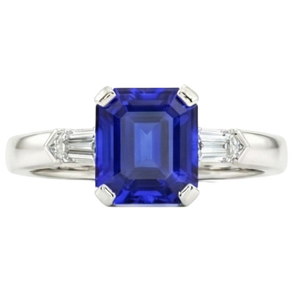 Emerald 3 Stone Natural Earth Mined Diamond Sapphire Ring 1.75 Carats Tapered Baguettes