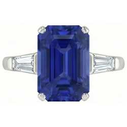 Natural Real ( Not Lab Grown )  Emerald 3 Stone Ring Srilankan Sapphire 4.50 Carats Tapered Baguettes