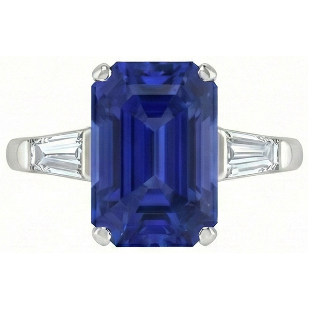 Natural Real ( Not Lab Grown )  Emerald 3 Stone Ring Srilankan Sapphire 4.50 Carats Tapered Baguettes
