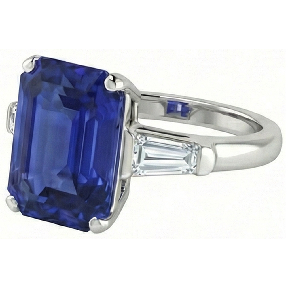 Natural Real ( Not Lab Grown )  Emerald 3 Stone Ring Srilankan Sapphire 4.50 Carats Tapered Baguettes