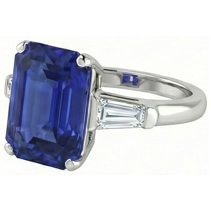 Natural Real ( Not Lab Grown )  Emerald 3 Stone Ring Srilankan Sapphire 4.50 Carats Tapered Baguettes