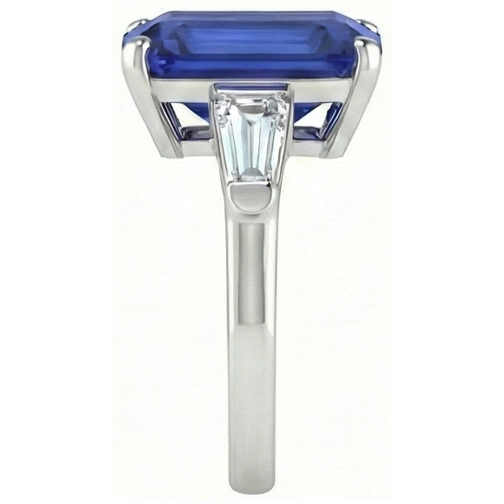 Natural Real ( Not Lab Grown )  Emerald 3 Stone Ring Srilankan Sapphire 4.50 Carats Tapered Baguettes