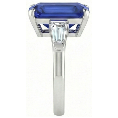 Natural Real ( Not Lab Grown )  Emerald 3 Stone Ring Srilankan Sapphire 4.50 Carats Tapered Baguettes