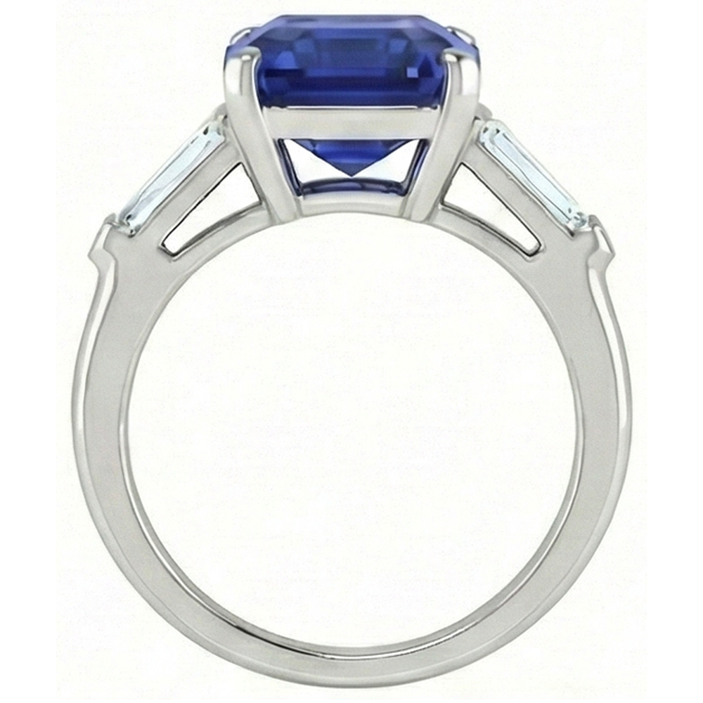 Natural Real ( Not Lab Grown )  Emerald 3 Stone Ring Srilankan Sapphire 4.50 Carats Tapered Baguettes