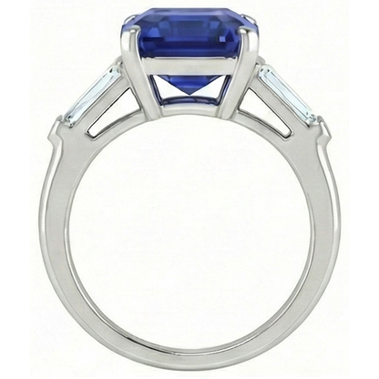 Natural Real ( Not Lab Grown )  Emerald 3 Stone Ring Srilankan Sapphire 4.50 Carats Tapered Baguettes