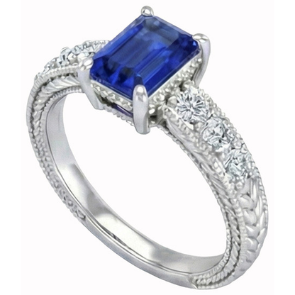 Emerald And Round Cut 2.10 Ct Sri Lanka Sapphire Natural Earth Mined Diamonds Ring Gold