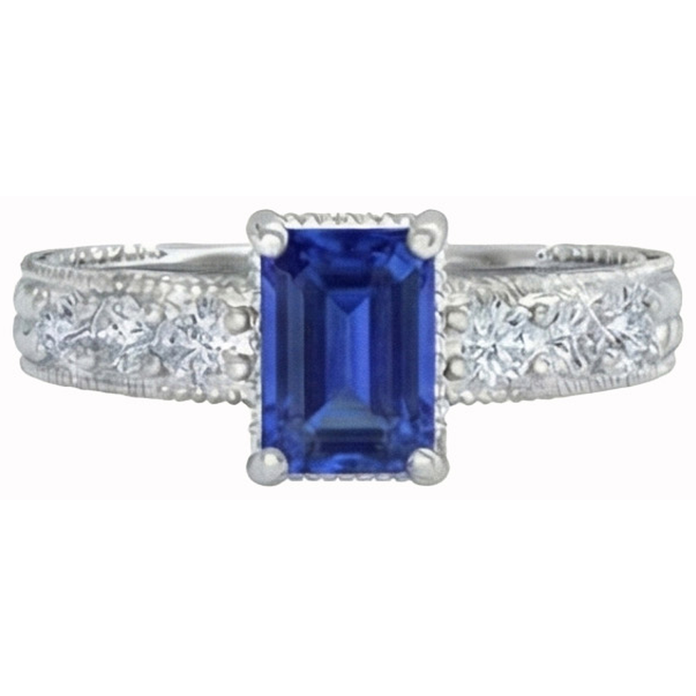 Emerald And Round Cut 2.10 Ct Sri Lanka Sapphire Natural Earth Mined Diamonds Ring Gold