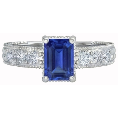 Emerald And Round Cut 2.10 Ct Sri Lanka Sapphire Natural Earth Mined Diamonds Ring Gold