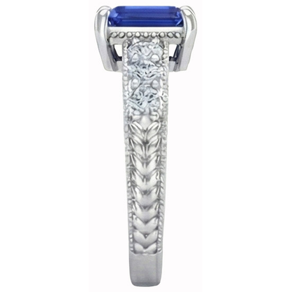 Emerald And Round Cut 2.10 Ct Sri Lanka Sapphire Natural Earth Mined Diamonds Ring Gold