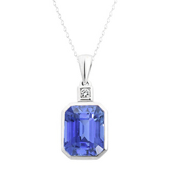 Emerald Blue Sapphire & Diamond Pendant Bezel Set 2 Stones