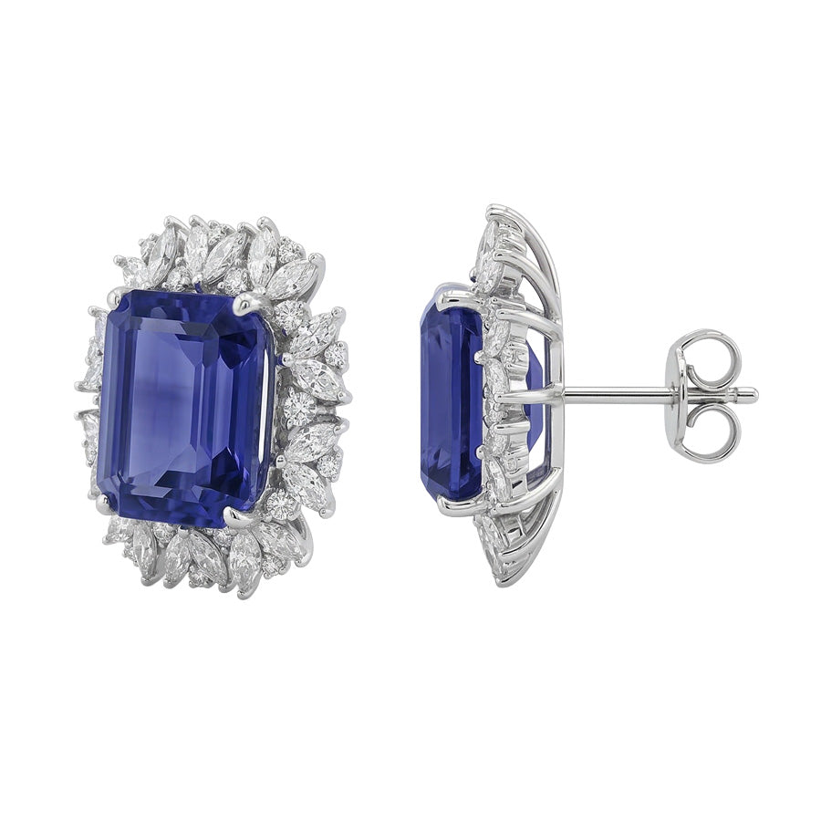 Emerald Ceylon Color Sapphire Marquise IGI CERTIFIED Diamonds 10 Ct Stud Earring