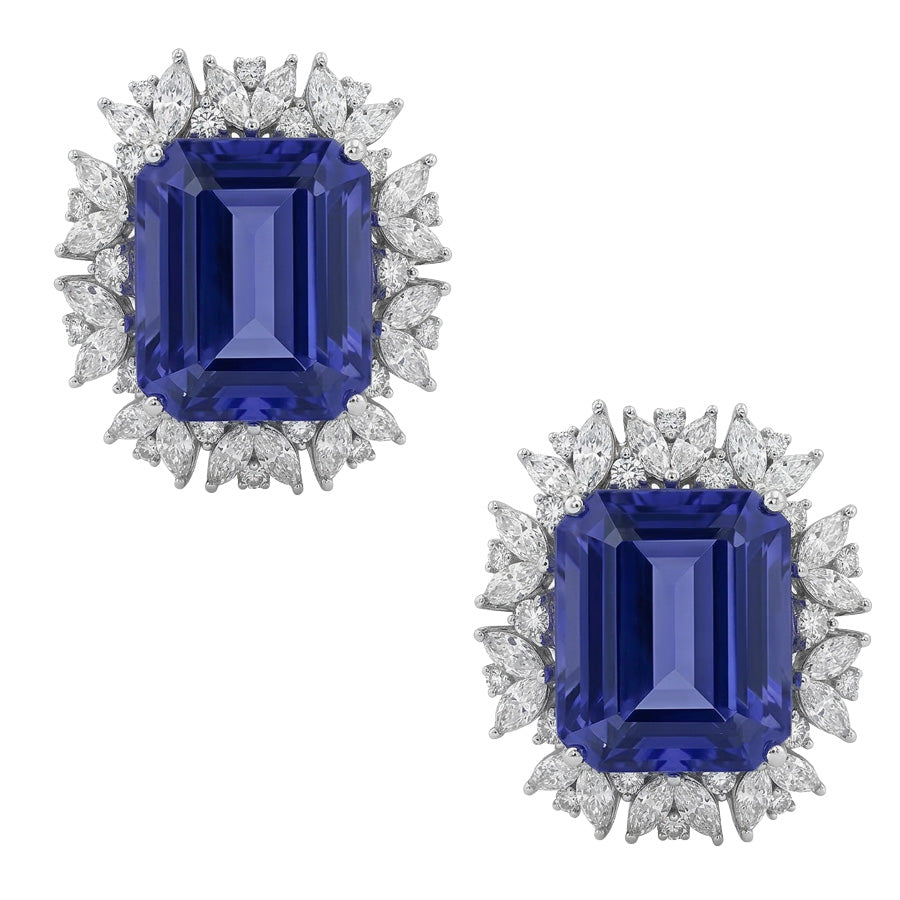 Emerald Ceylon Color Sapphire Marquise IGI CERTIFIED Diamonds 10 Ct Stud Earring
