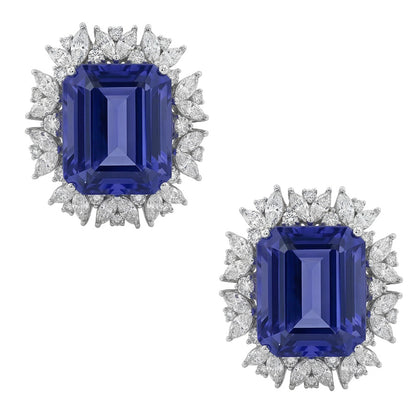 Emerald Ceylon Color Sapphire Marquise IGI CERTIFIED Diamonds 10 Ct Stud Earring