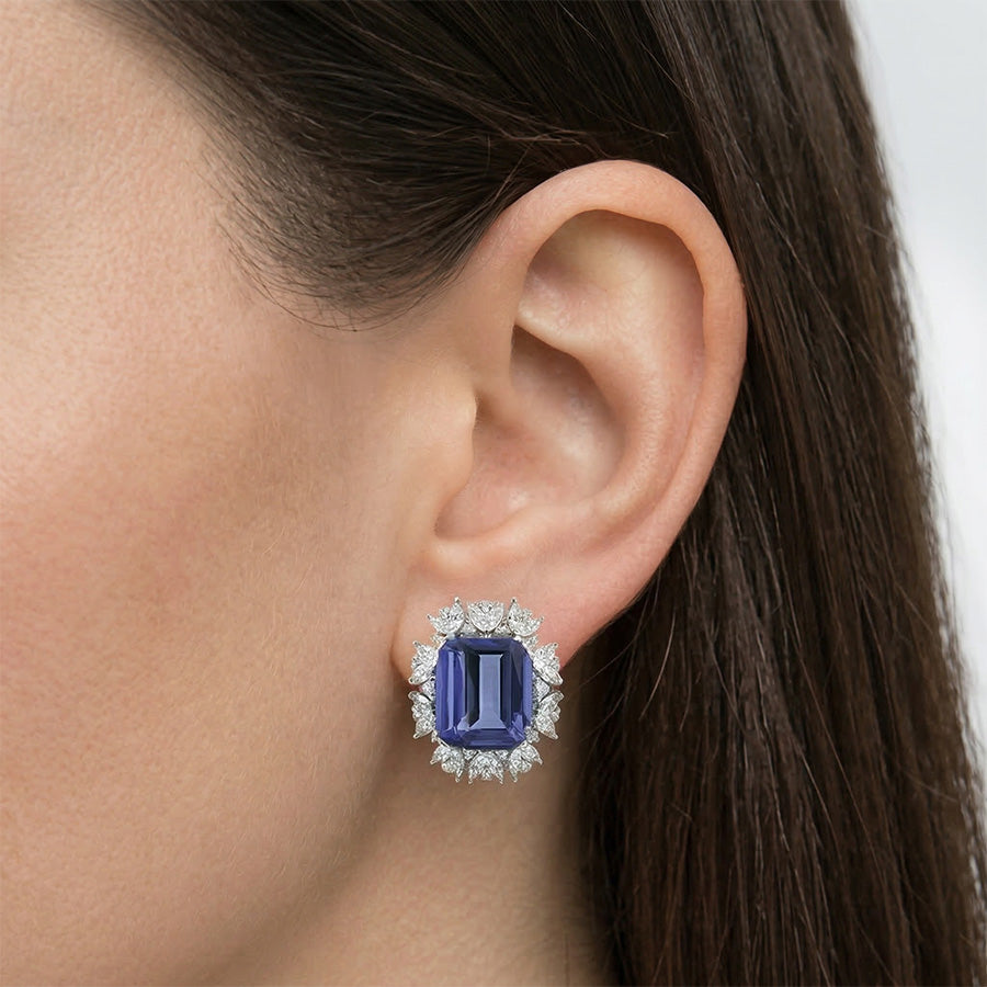Emerald Ceylon Color Sapphire Marquise IGI CERTIFIED Diamonds 10 Ct Stud Earring