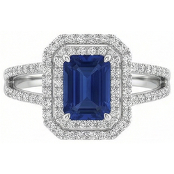 Emerald Ceylon Sapphire Jewelry Natural Earth Mined Diamond Ring White Gold 14K 3 Carats