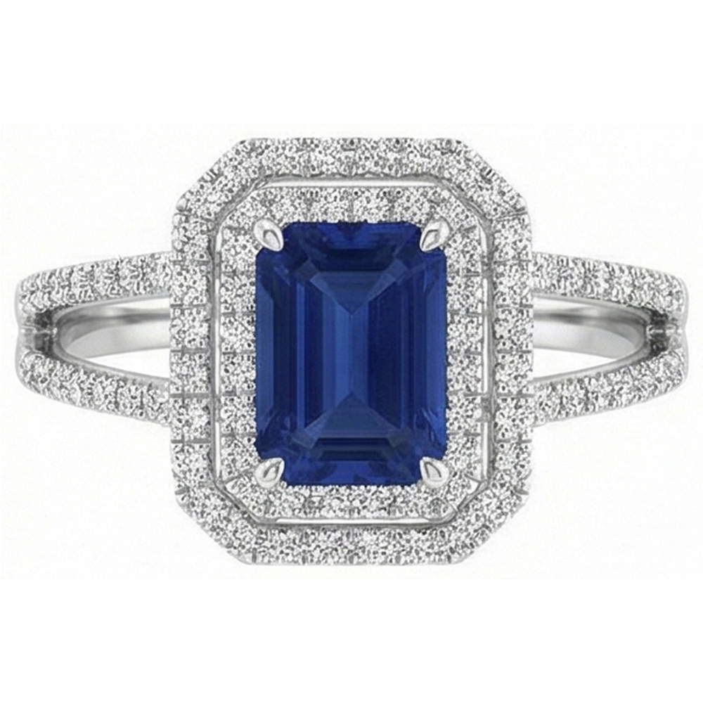 Emerald Ceylon Sapphire Jewelry Natural Earth Mined Diamond Ring White Gold 14K 3 Carats