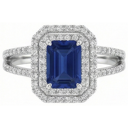 Emerald Ceylon Sapphire Jewelry Natural Earth Mined Diamond Ring White Gold 14K 3 Carats