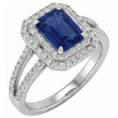 Emerald Ceylon Sapphire Jewelry Natural Earth Mined Diamond Ring White Gold 14K 3 Carats