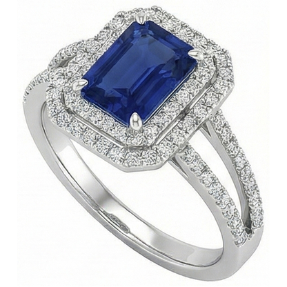 Emerald Ceylon Sapphire Jewelry Natural Earth Mined Diamond Ring White Gold 14K 3 Carats
