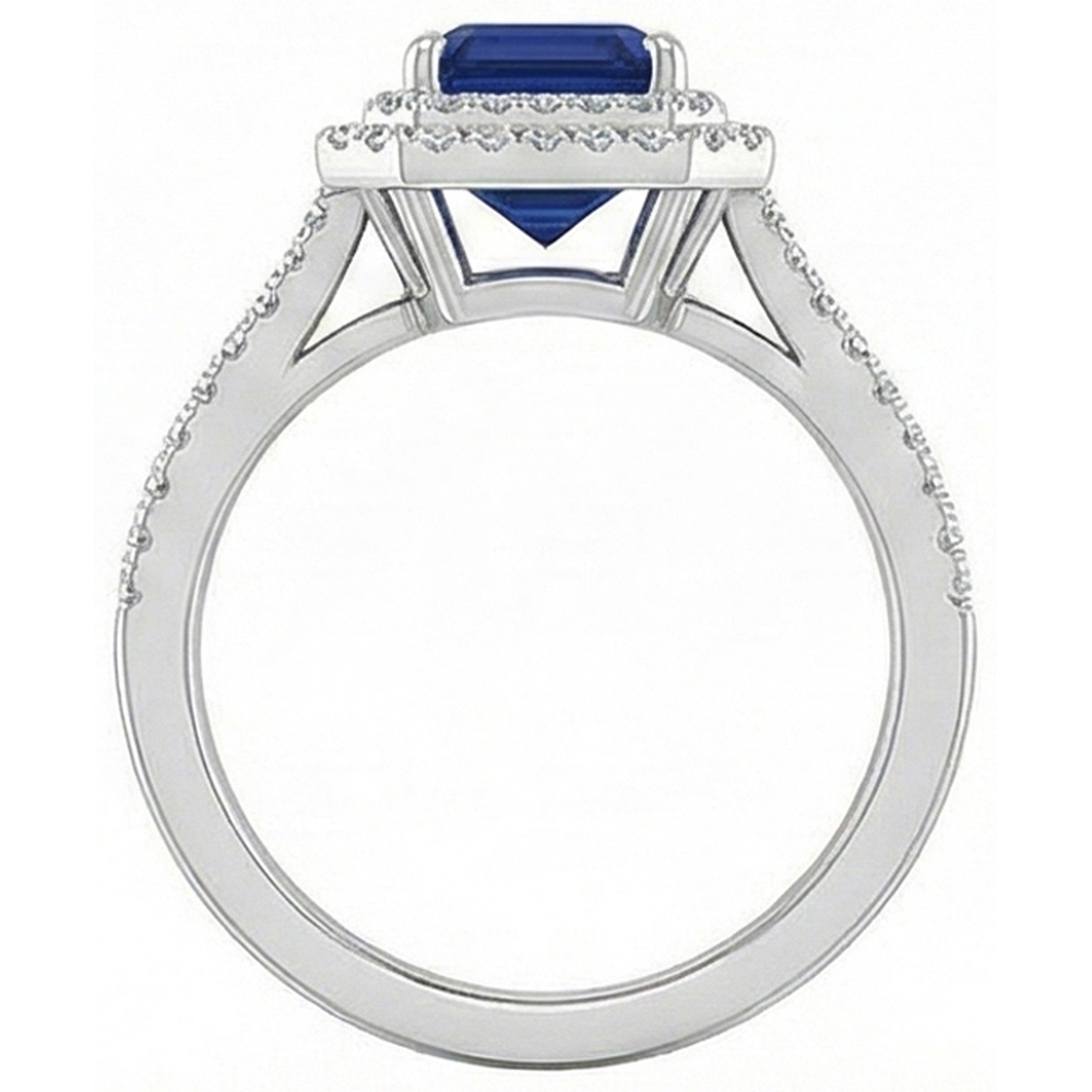 Emerald Ceylon Sapphire Jewelry Natural Earth Mined Diamond Ring White Gold 14K 3 Carats