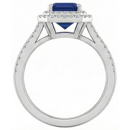 Emerald Ceylon Sapphire Jewelry Natural Earth Mined Diamond Ring White Gold 14K 3 Carats