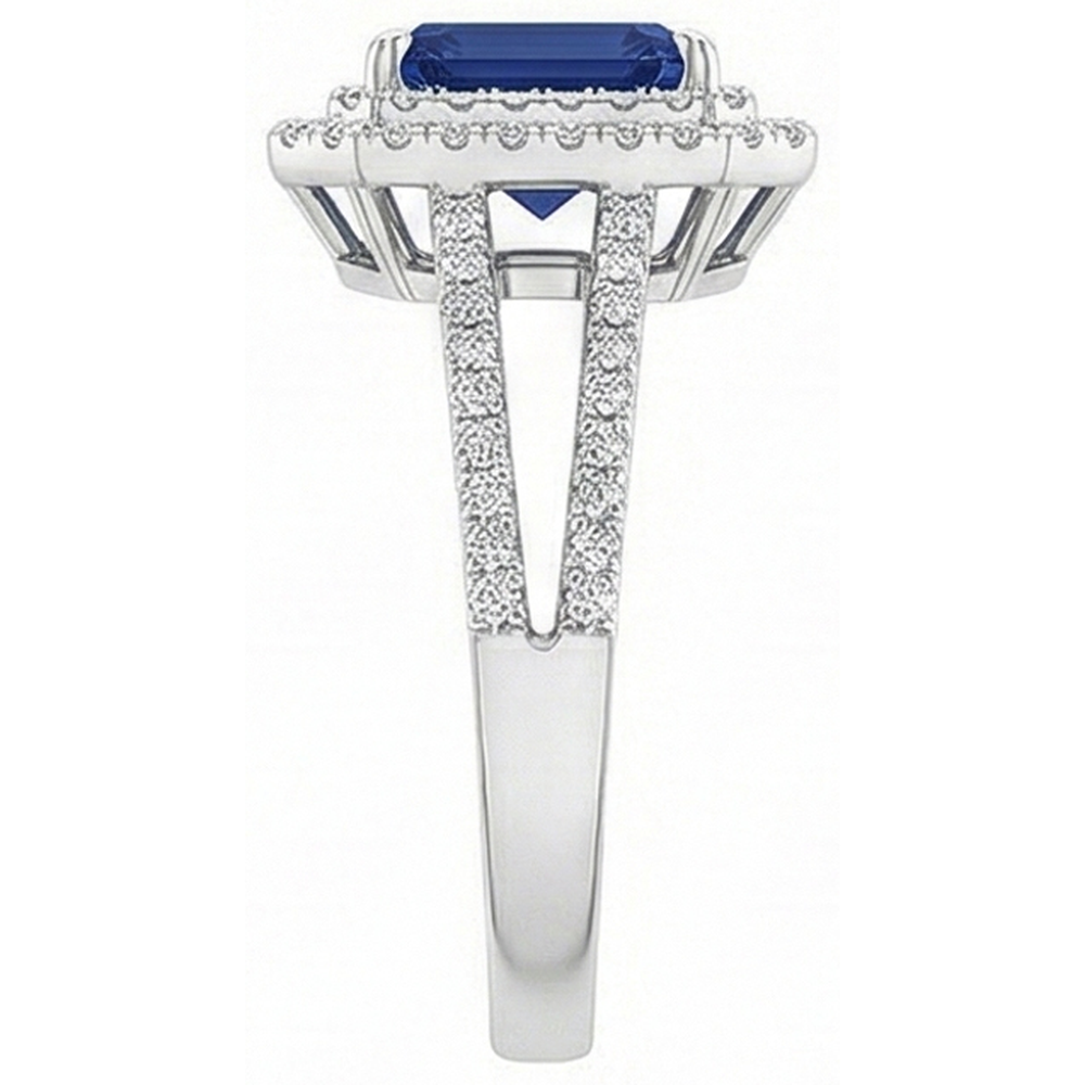 Emerald Ceylon Sapphire Jewelry Natural Earth Mined Diamond Ring White Gold 14K 3 Carats